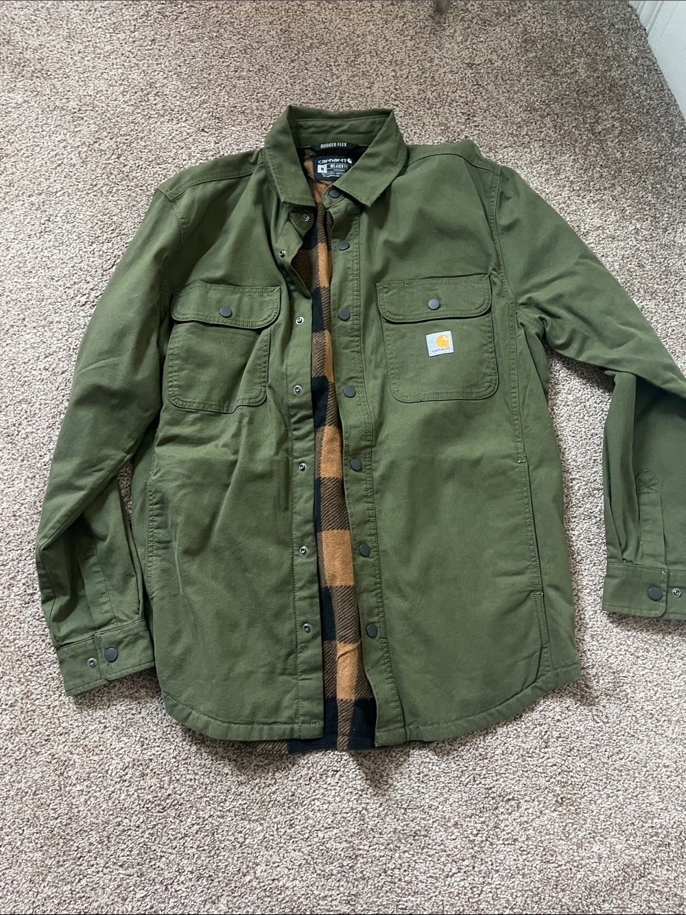 Carhartt Olive Green Canvas Field Jacket with Plaid Liner